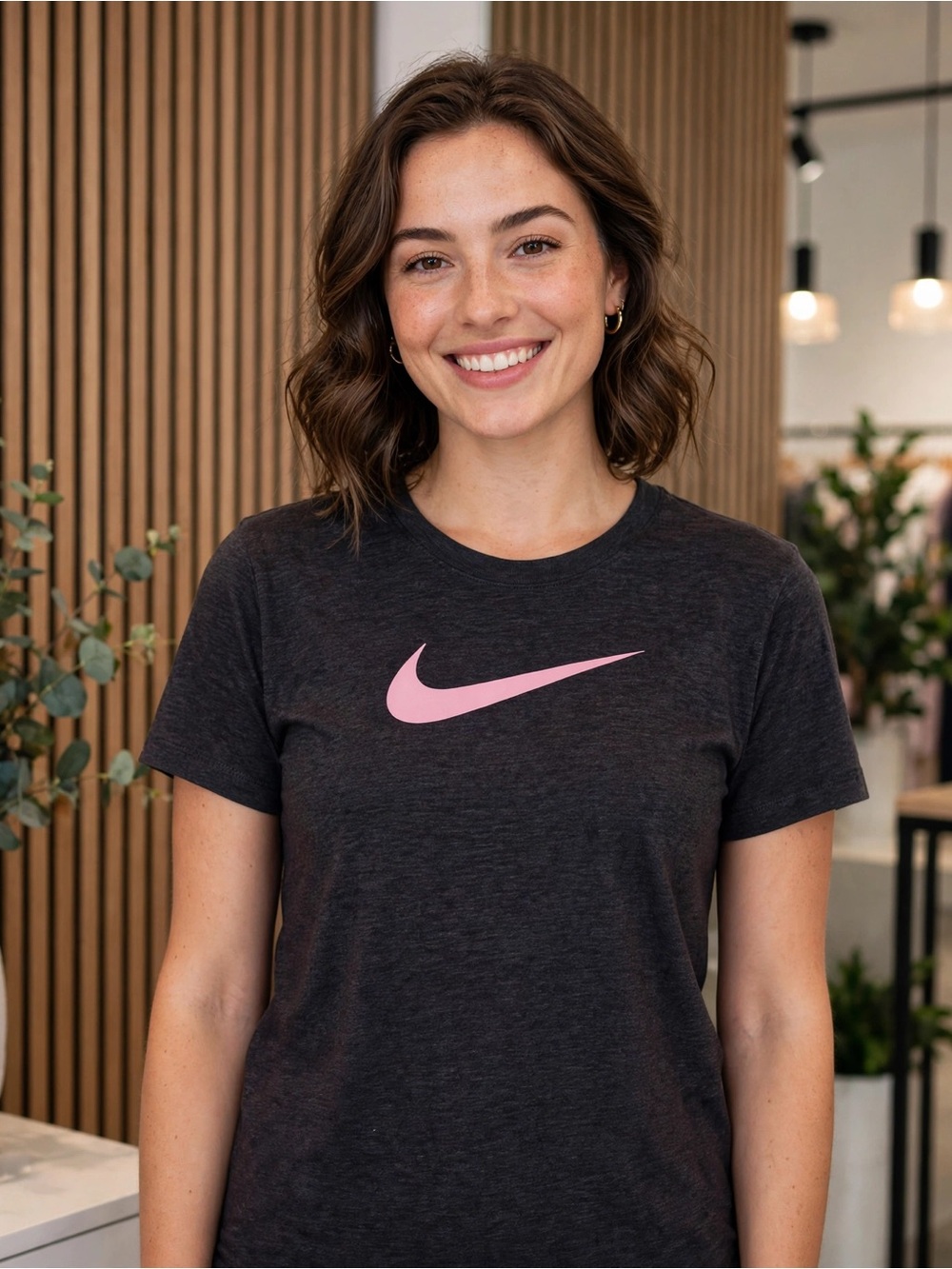 Nike The Nike Tee in Dark Gray Pink Center Swoosh